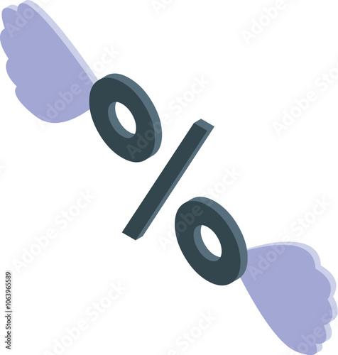 Winged percentage symbol soaring, depicting rising sales and profits
