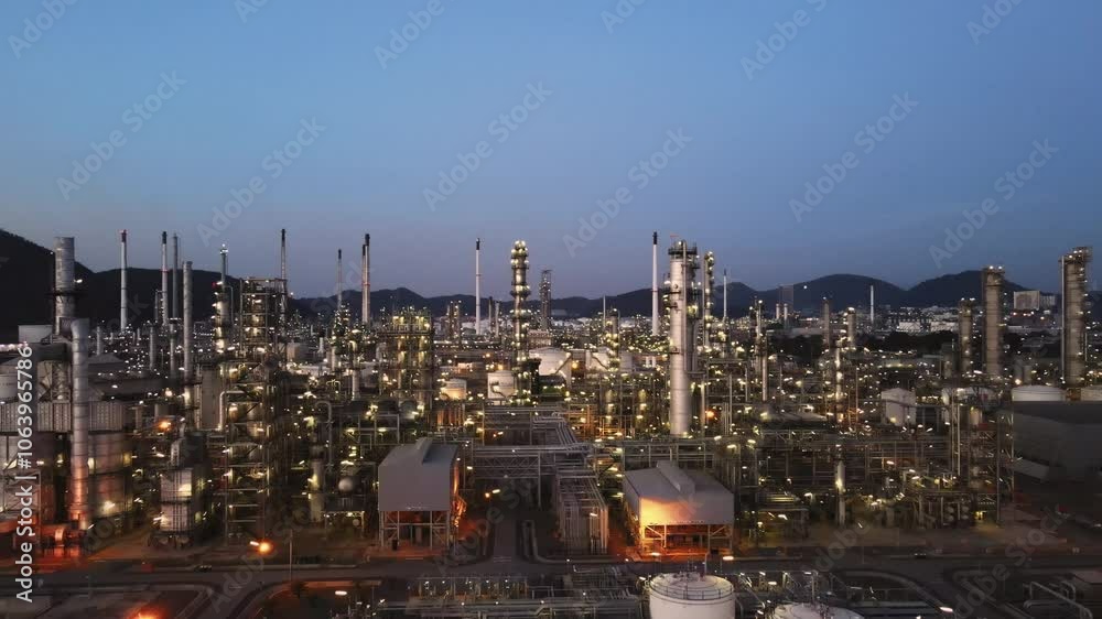 Petrochemical Plant Illuminated at twilight time. Petrochemical Plant Illuminated at twilight time.