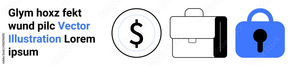 Currency symbol alongside a business briefcase and a blue lock icon, representing finance, business, and security. Ideal for financial services, business presentations, security solutions, corporate Currency symbol alongside a business briefcase and a blue lock icon, representing finance, business, and security. Ideal for financial services, business presentations, security solutions, corporate