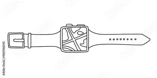 Smart watch with map navigation vector hand drawn sketch