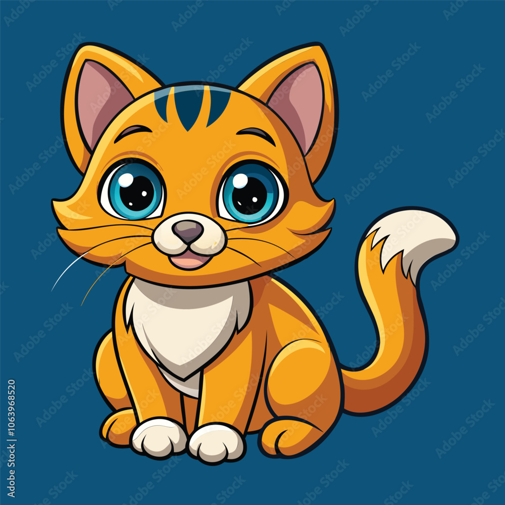 Cute Cartoon Orange Cat with Big Blue Eyes Cute Cartoon Orange Cat with Big Blue Eyes