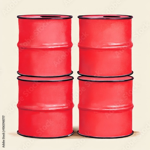 Four red barrels stacked in pairs against a light background. photo