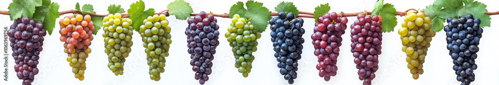 Colorful purple, pink, and green grapes, isolated on white, clipping path, full depth of field Colorful purple, pink, and green grapes, isolated on white, clipping path, full depth of field