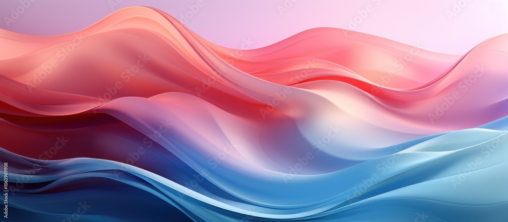 Fototapeta premium Abstract waves in soft gradients of red and blue, creating a serene and fluid visual effect.