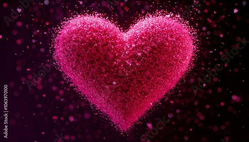 vibrant pink heart made of sparkling particles, symbolizing love and affection.  Sale promotion advertising for happy newyear, valentine