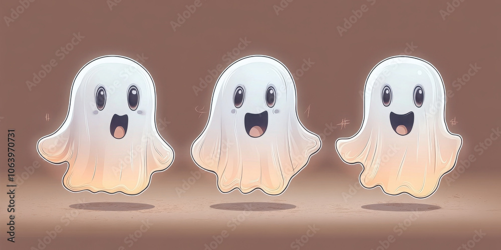 Cute Simple Line Art Ghosts Vector Illustration Cute Simple Line Art Ghosts Vector Illustration