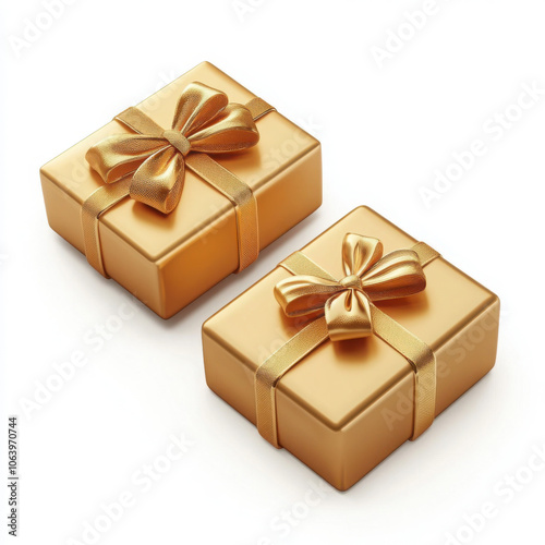 flying two golden gift box 3d render icon isolated on transparent background cutout