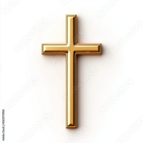 Golden Christian Cross on White Background.