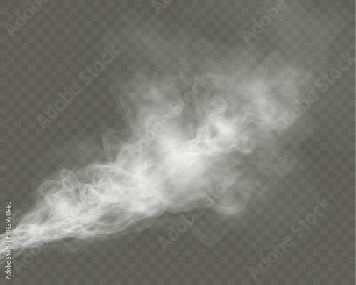 White smoke, vape, fog, smog. Illustration of smoke on a transparent background.
