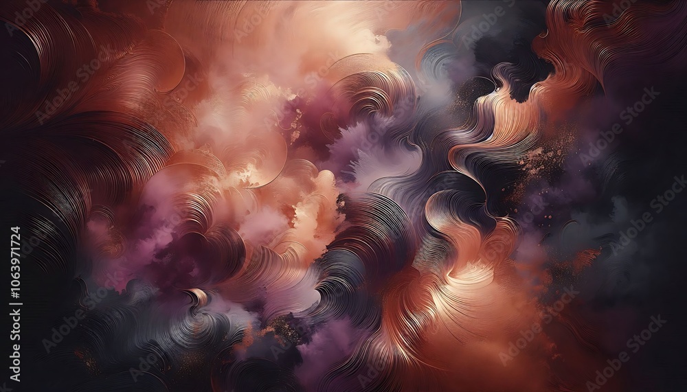 Brushed copper textures blended with velvet purple in an abstract display,Generative AI Brushed copper textures blended with velvet purple in an abstract display,Generative AI