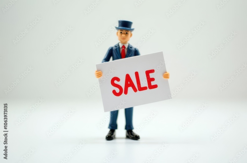 toy man holding a sign with the text (Sale) toy man holding a sign with the text (Sale)