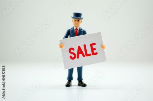 toy man holding a sign with the text (Sale)