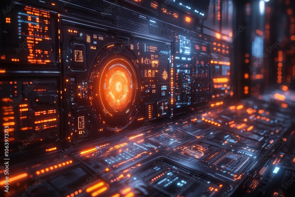 A futuristic workspace showing IT professionals managing and programming AI-driven automated complexes. Generative AI