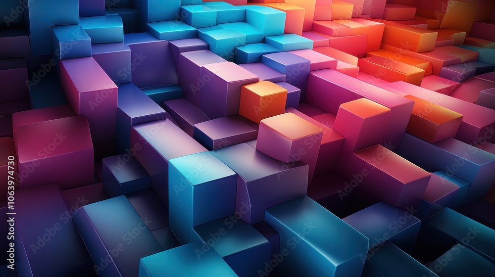 Abstract 3D cubes in vibrant colors create a dynamic, modern visual effect. Abstract 3D cubes in vibrant colors create a dynamic, modern visual effect.