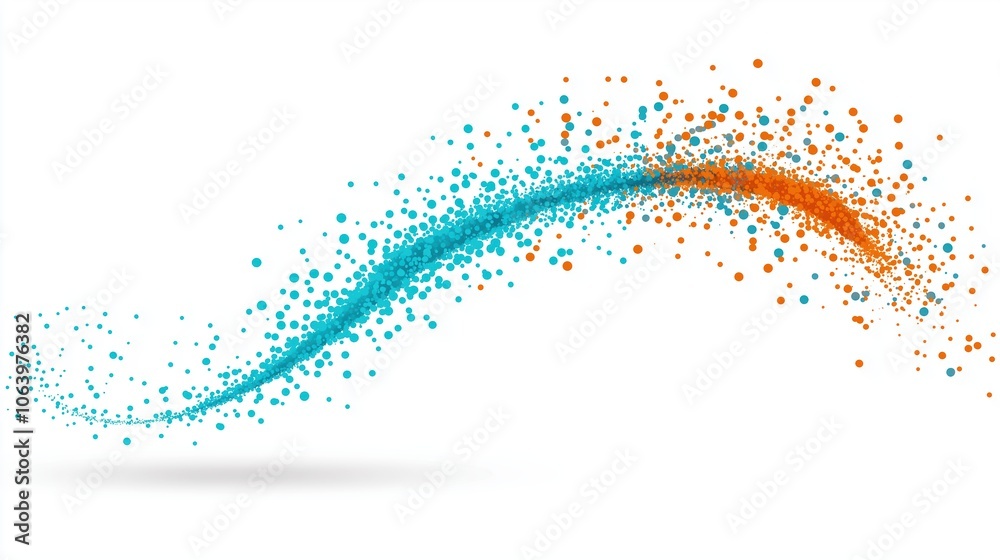 Blue and orange wave of dots. The blue and orange dots are scattered across the white background Blue and orange wave of dots. The blue and orange dots are scattered across the white background