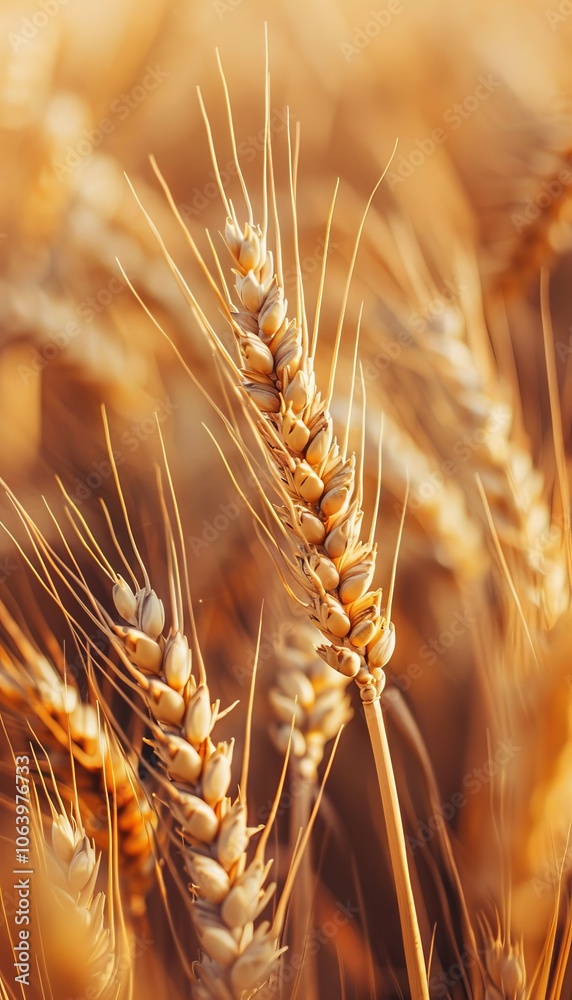 golden wheat ears in a field, showcasing their vibrant color and delicate textures illuminated golden wheat ears in a field, showcasing their vibrant color and delicate textures illuminated