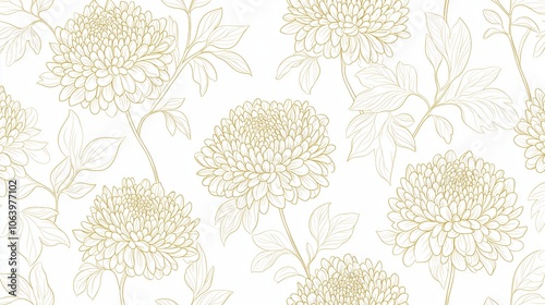 Fototapeta Naklejka Na Ścianę i Meble -  Floral pattern with a lot of detail and gold accents. The flowers are drawn in a very detailed and intricate way, with each petal and leaf carefully crafted. Scene is one of elegance