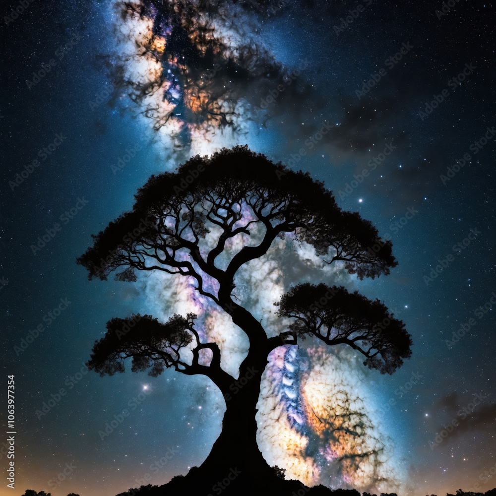 negative photograph of the shadows of a colossal tree silhouette, swirling nebula leaves, negative space, photorealistic Milky Way, stars, natures beauty, celestial wallpaper, universe background negative photograph of the shadows of a colossal tree silhouette, swirling nebula leaves, negative space, photorealistic Milky Way, stars, natures beauty, celestial wallpaper, universe background