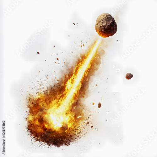 asteroid meteor comet striking earth causing an apocalyptic catastrophe of unimaginable scale highlighted by white, cinematic, png photo