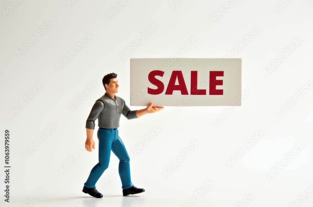 toy man holding a sign with the text (Sale) toy man holding a sign with the text (Sale)