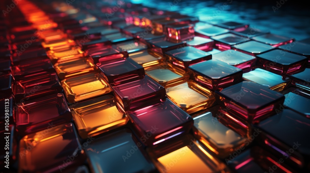 A vibrant arrangement of glossy tiles reflecting light in warm hues. A vibrant arrangement of glossy tiles reflecting light in warm hues.