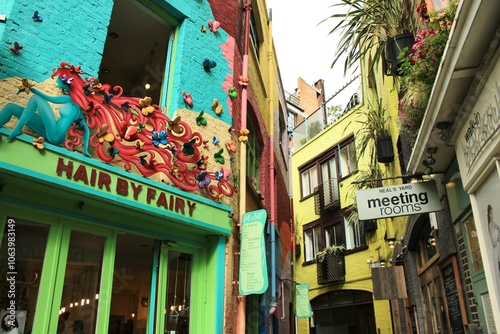 London, UK - September 11 2017: Vibrant, Quirky Shopfront and Colorful Alleyway in Neal's Yard, London – A Hidden Gem of Urban Art and Creativity