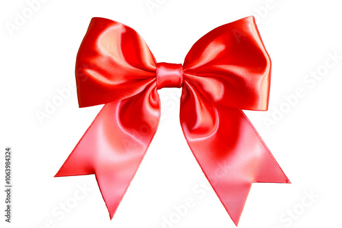 Red satin gift bow on transparent background