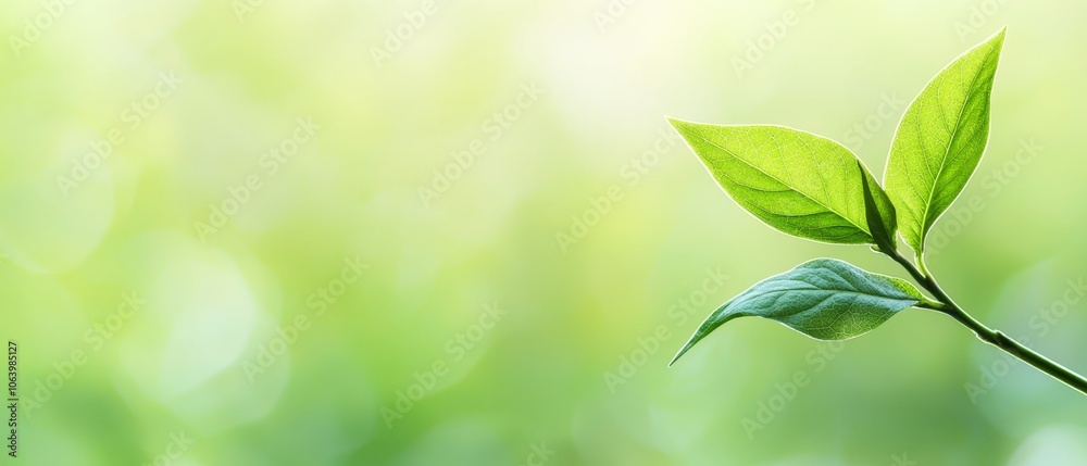 green leaf on a stem against a softly blurred backdrop green leaf on a stem against a softly blurred backdrop