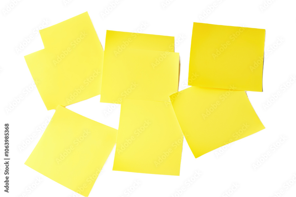 Collection of six yellow sticky notes in square formation. Notes slightly overlap, creating depth, dimension. alpha background contrasts with vibrant yellow, making stand out. Yellow post-it notes on Collection of six yellow sticky notes in square formation. Notes slightly overlap, creating depth, dimension. alpha background contrasts with vibrant yellow, making stand out. Yellow post-it notes on