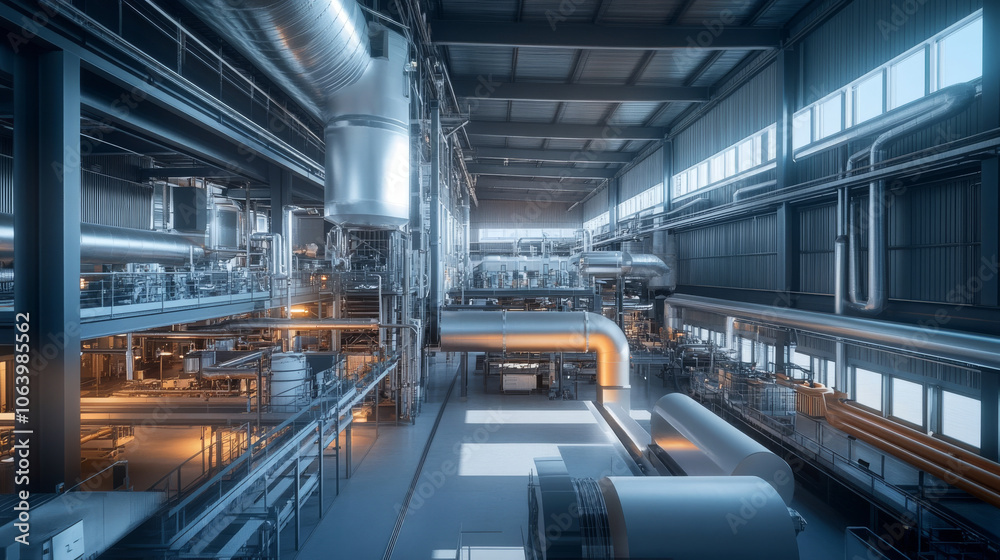 Naklejka premium Industrial Power Plant: Steel, Pipes, and Energy Production