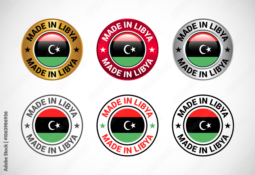 Made in Libya label icon with flag. Icon set for business, badge, seal, sticker, logo, and symbol Made in Libya label icon with flag. Icon set for business, badge, seal, sticker, logo, and symbol