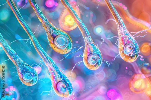 Colorful microscope shot of spermatogenesis stages, cellular details, scientific accuracy photo