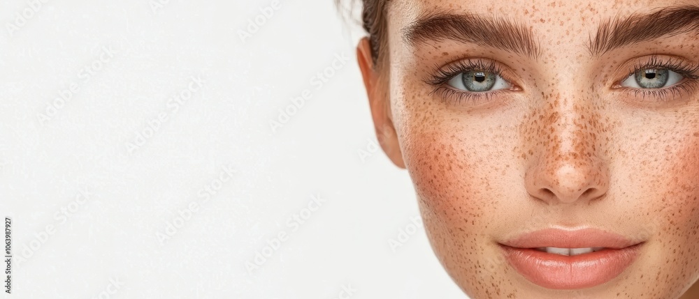 Fototapeta premium A woman with freckles on her face