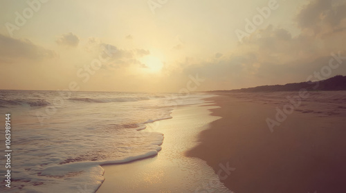 Serene Sunrise Beach: Golden Hour Coastal Landscape