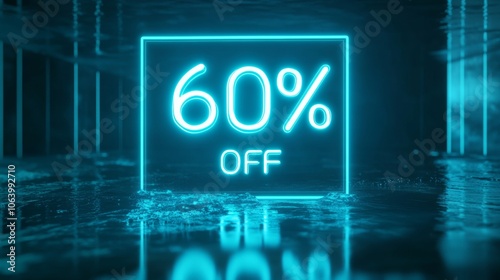 Glowing Turquoise Neon Light Frame on Dark Background Generative AI photo