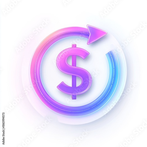 3D illustration of a pink dollar sign with an arrow in a circle.