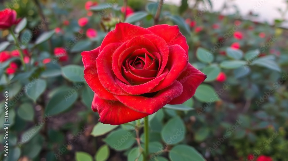 A single red rose with intricate details and texture in a garden setting, closeup, botanical, red roses A single red rose with intricate details and texture in a garden setting, closeup, botanical, red roses