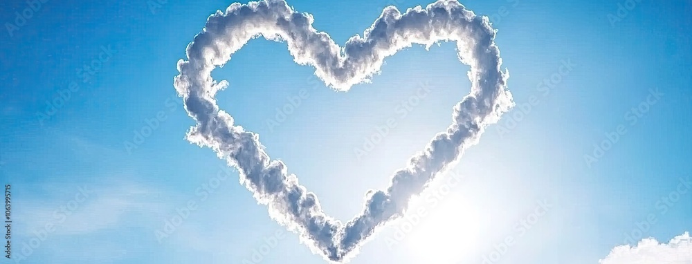 Heart-shaped clouds create a romantic atmosphere against a bright blue sky, inviting love and warmth on a sunny day Heart-shaped clouds create a romantic atmosphere against a bright blue sky, inviting love and warmth on a sunny day