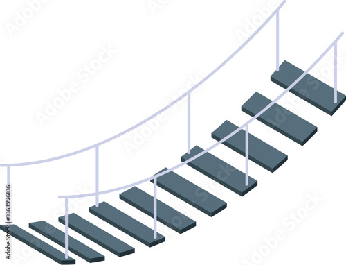 Wooden steps of a suspension bridge lead upwards, representing growth, progress, and overcoming challenges
