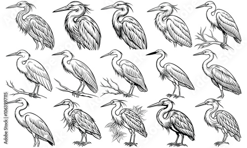 Egret Coloring Page for Adults with Intricate Line Art, Perfect for Relaxation and Stress Relief, Ideal for DIY Coloring Books or Printable Art Therapy, High-Quality Illustration.