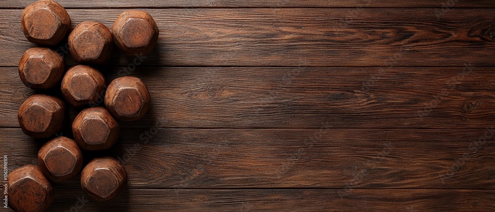 A bunch of nuts on a wooden surface A bunch of nuts on a wooden surface