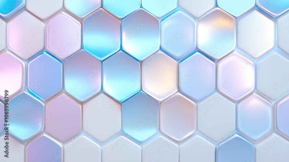Naklejka premium Abstract iridescent hexagonal pattern in pastel blue and pink tones
