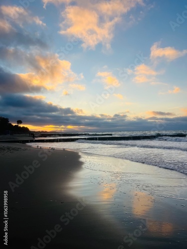 Wallpaper Mural Tender purple clouds reflection at the seashore, beautiful sunset seascape, empty sea beach, fantastic clouds reflection on the sea surface Torontodigital.ca