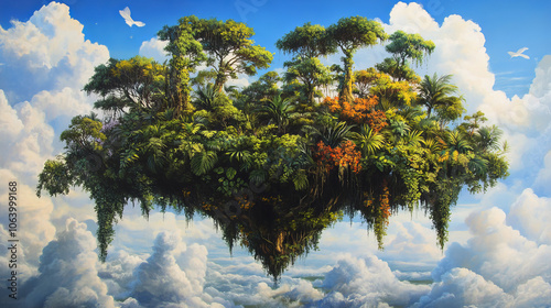 Lush Floating Island Rainforest: Fantasy Sky Oasis Painting