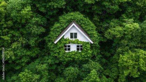 Enchanting house surrounded by lush green forest foliage