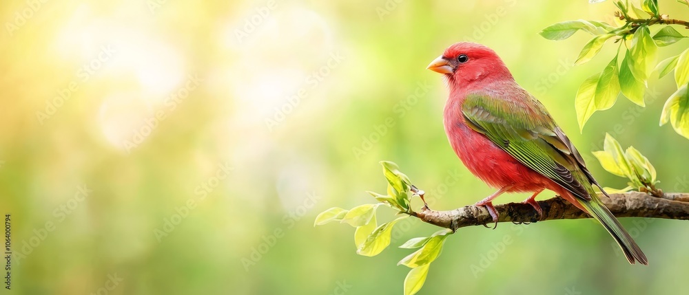 A red bird sitting on a branch of a tree