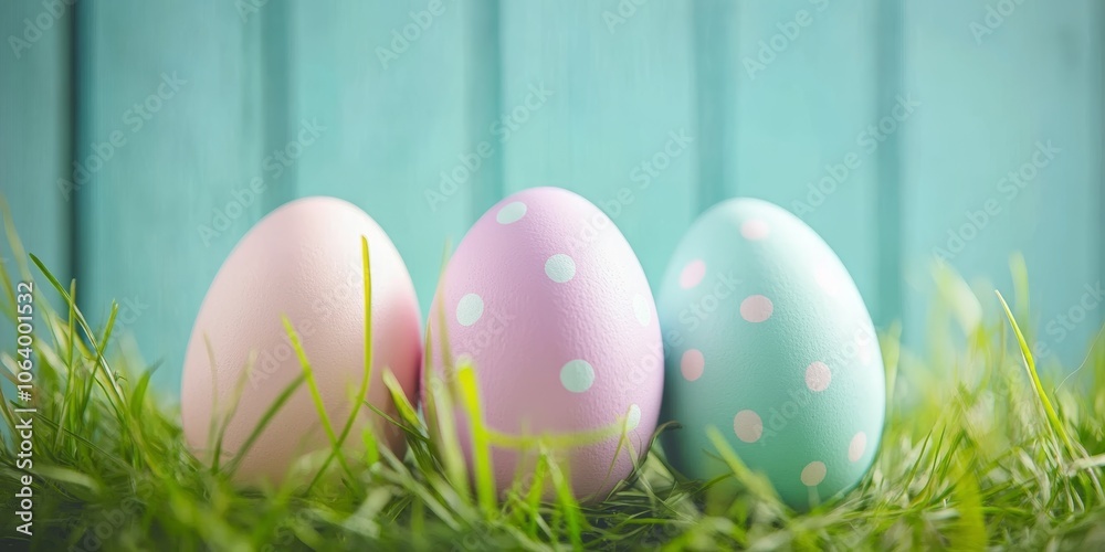 Pastel Colored Easter Eggs in Grass Against Wooden Plank Background Generative AI Pastel Colored Easter Eggs in Grass Against Wooden Plank Background Generative AI