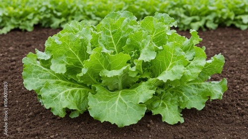 Fresh green lettuce in garden soil: vibrant growth and healthy greens in agriculture