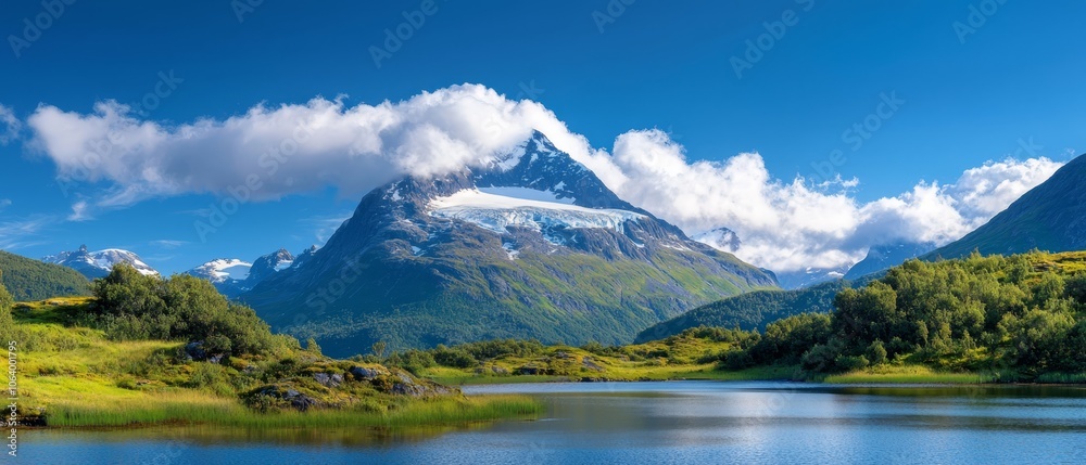 A large body of water with a mountain in the background A large body of water with a mountain in the background