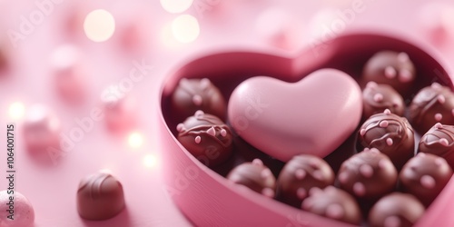 Pastel Pink Heart-Shaped Box of Chocolates on Pastel Pink Background, Valentine's Day Gift Generative AI